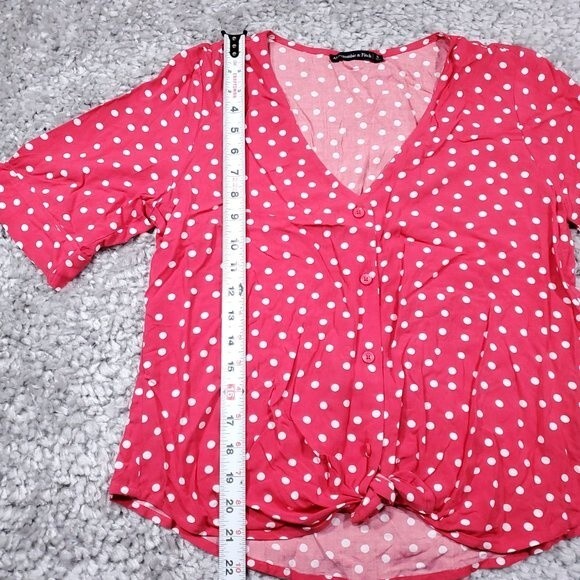 Abercrombie Tie Front Polka Dot Red White Cropped Shirt Top Short Sleeve Small - Picture 8 of 9